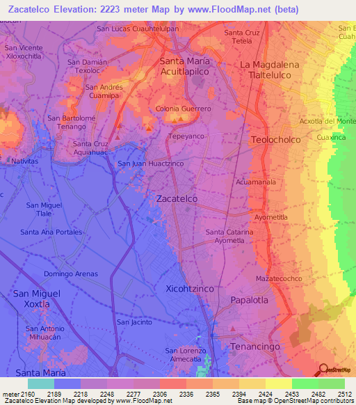 Zacatelco,Mexico Elevation Map