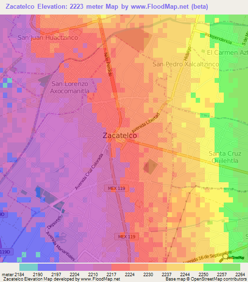 Zacatelco,Mexico Elevation Map