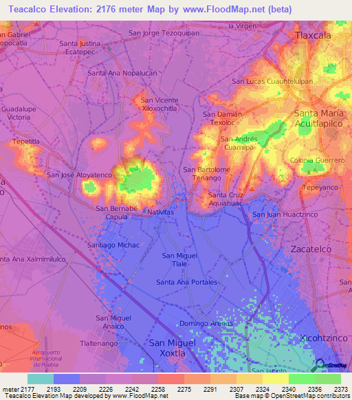 Teacalco,Mexico Elevation Map