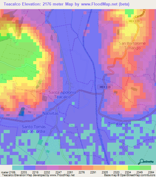 Teacalco,Mexico Elevation Map