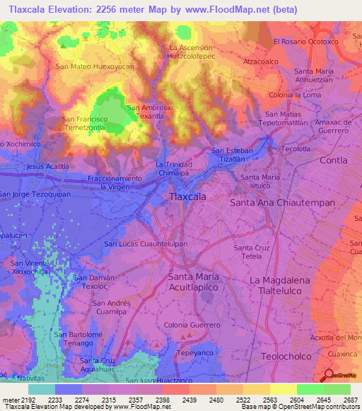 Tlaxcala,Mexico Elevation Map