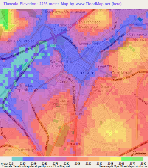 Tlaxcala,Mexico Elevation Map