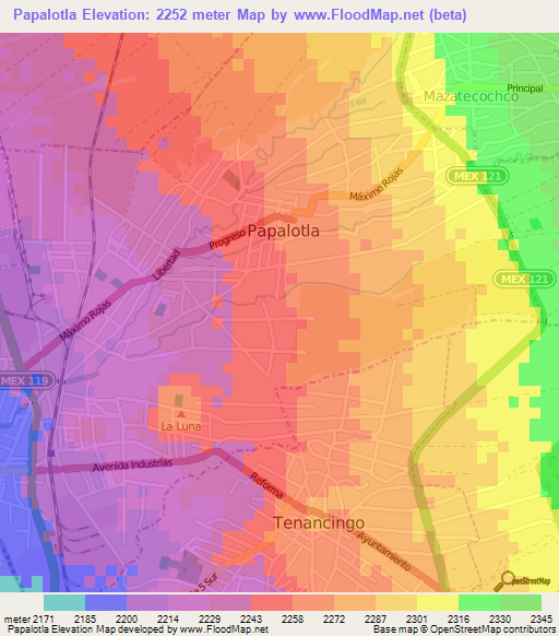 Papalotla,Mexico Elevation Map