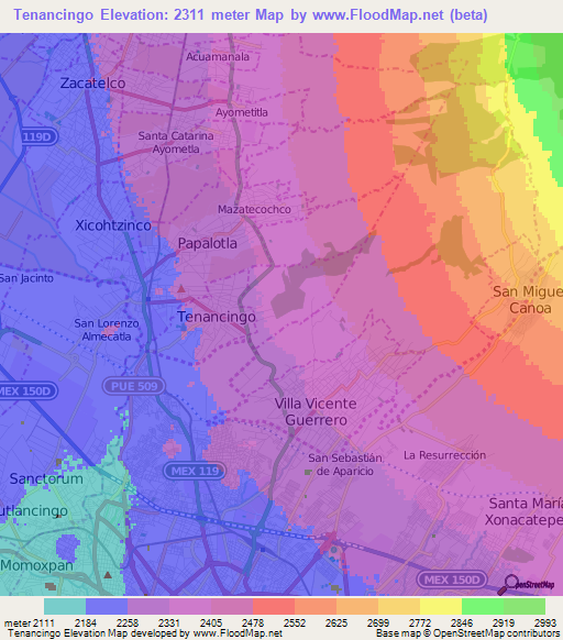 Tenancingo,Mexico Elevation Map