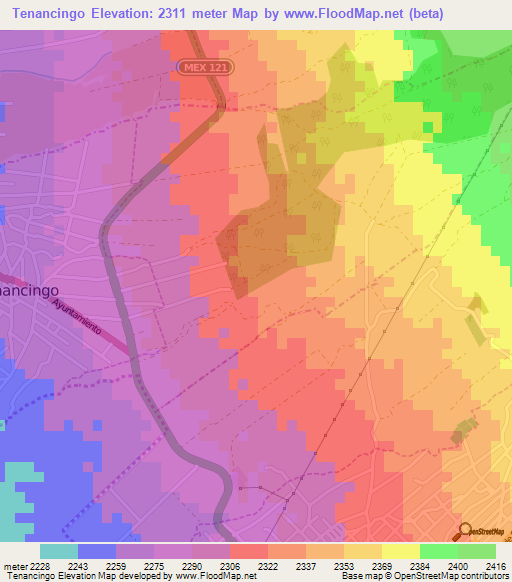 Tenancingo,Mexico Elevation Map