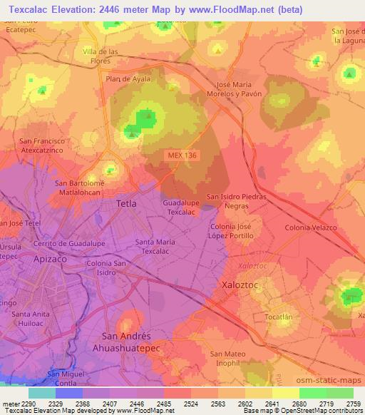 Texcalac,Mexico Elevation Map