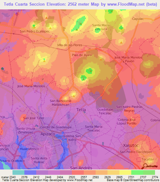 Tetla Cuarta Seccion,Mexico Elevation Map