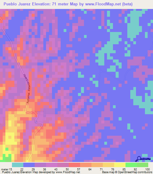 Pueblo Juarez,Mexico Elevation Map