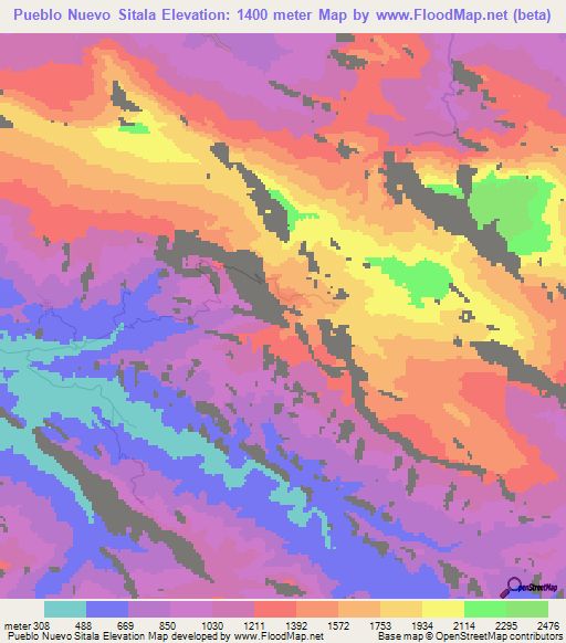 Pueblo Nuevo Sitala,Mexico Elevation Map