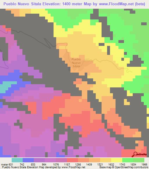 Pueblo Nuevo Sitala,Mexico Elevation Map