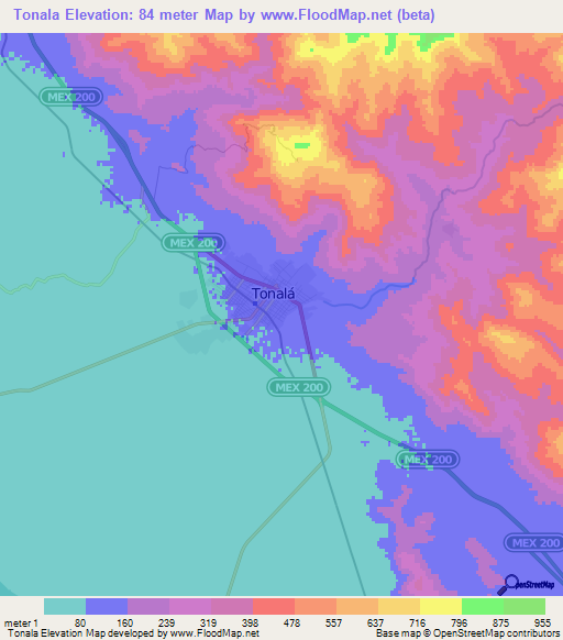 Tonala,Mexico Elevation Map