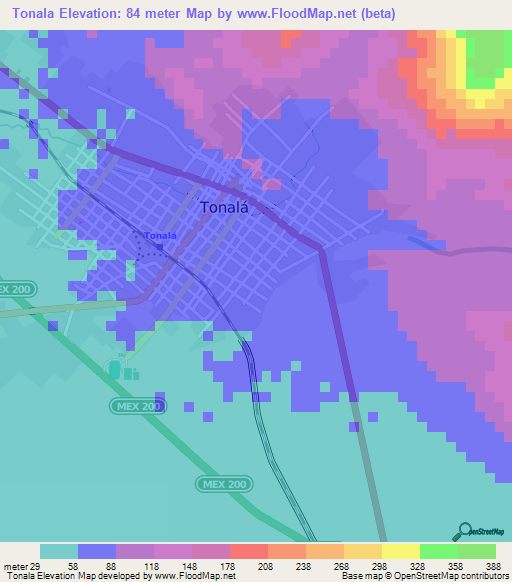 Tonala,Mexico Elevation Map