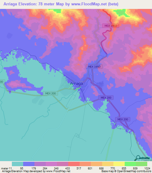 Arriaga,Mexico Elevation Map