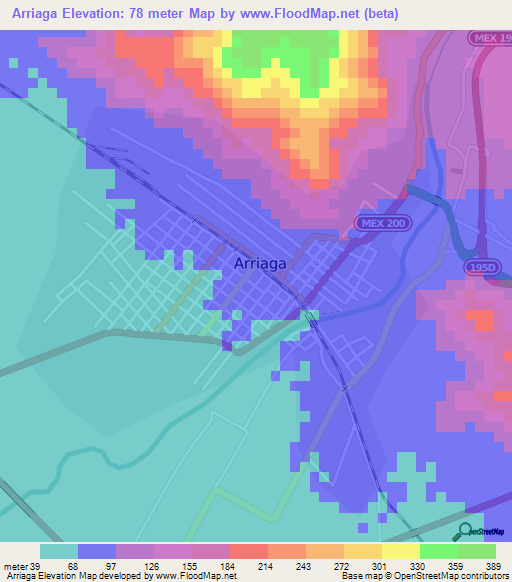 Arriaga,Mexico Elevation Map