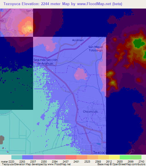 Tezoyuca,Mexico Elevation Map