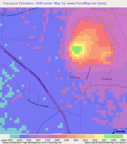 Tezoyuca,Mexico Elevation Map