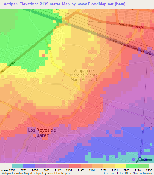 Actipan,Mexico Elevation Map