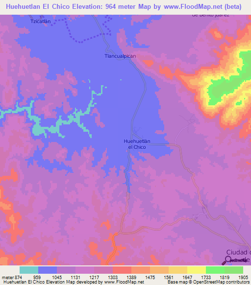 Huehuetlan El Chico,Mexico Elevation Map