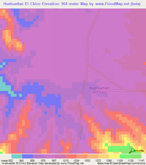 Huehuetlan El Chico,Mexico Elevation Map