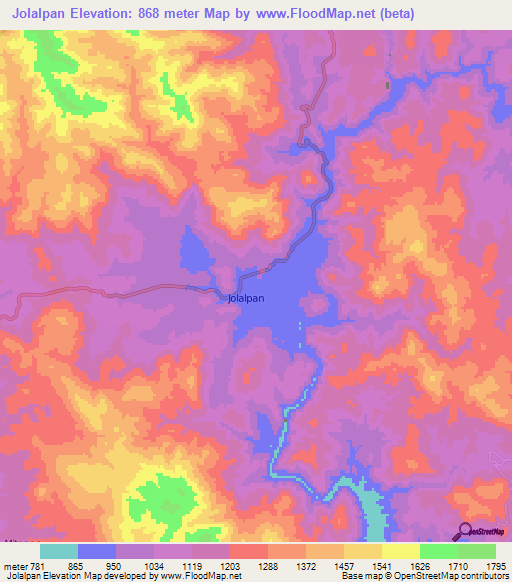 Jolalpan,Mexico Elevation Map