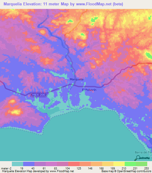 Marquelia,Mexico Elevation Map