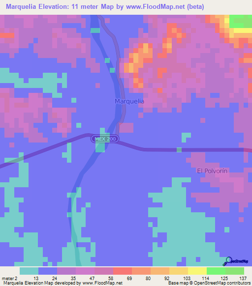 Marquelia,Mexico Elevation Map