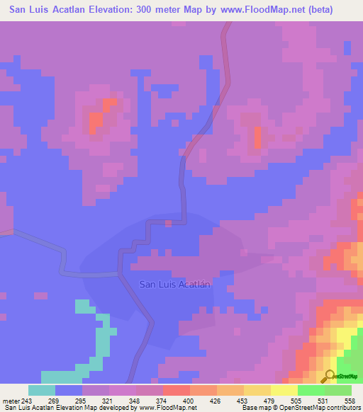 San Luis Acatlan,Mexico Elevation Map