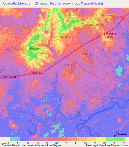 Coacotla,Mexico Elevation Map