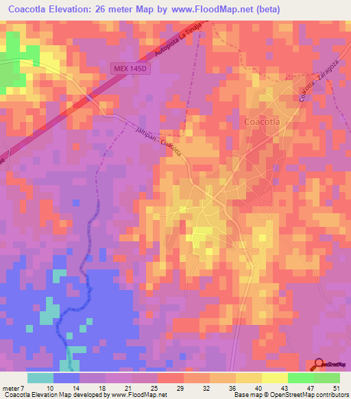 Coacotla,Mexico Elevation Map