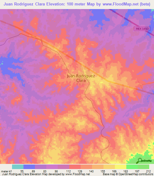 Juan Rodriguez Clara,Mexico Elevation Map