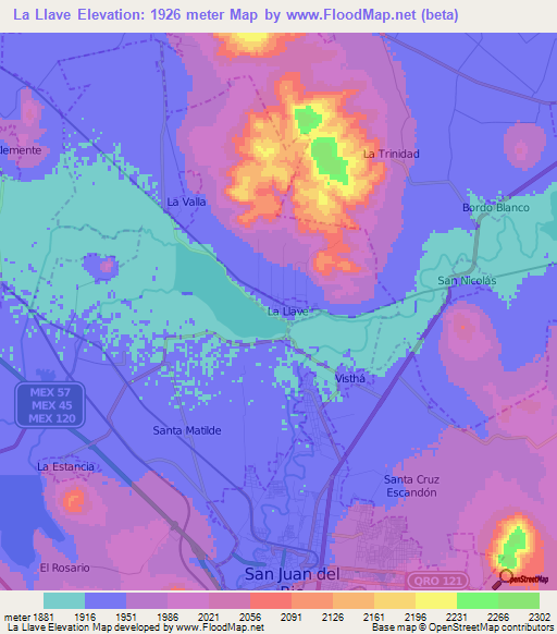 La Llave,Mexico Elevation Map