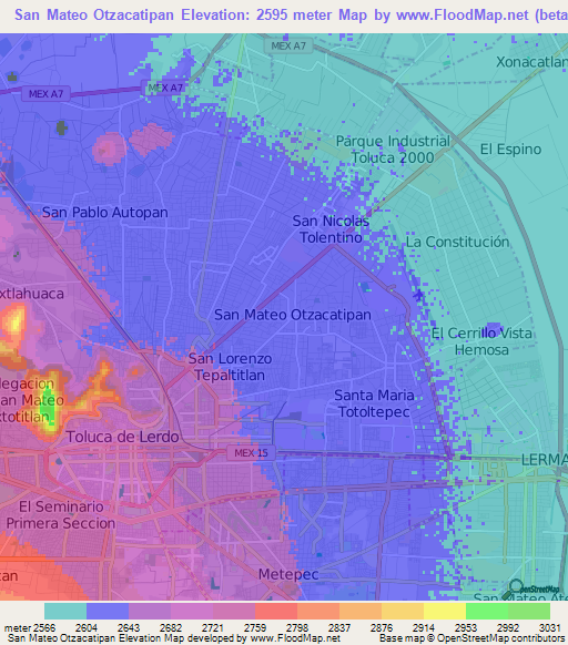 San Mateo Otzacatipan,Mexico Elevation Map