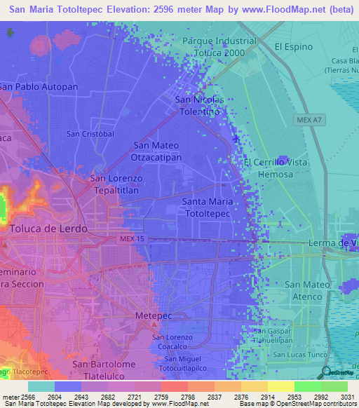 San Maria Totoltepec,Mexico Elevation Map