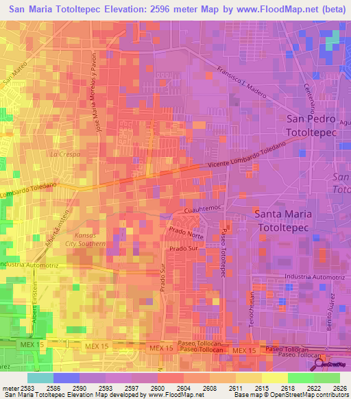 San Maria Totoltepec,Mexico Elevation Map