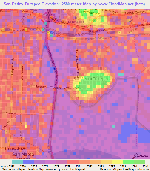 San Pedro Tultepec,Mexico Elevation Map