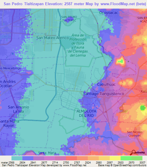 San Pedro Tlaltizapan,Mexico Elevation Map