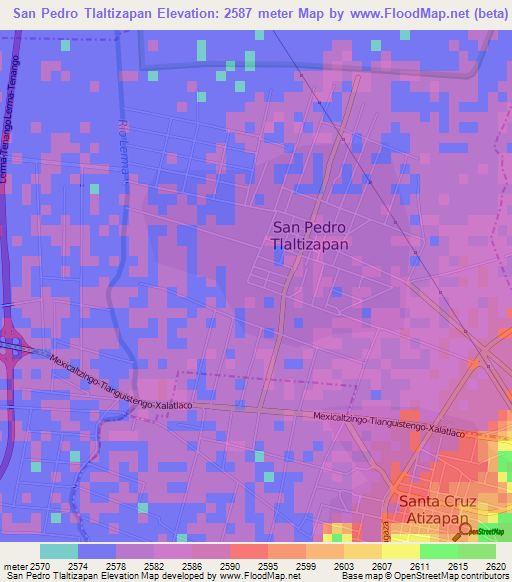 San Pedro Tlaltizapan,Mexico Elevation Map