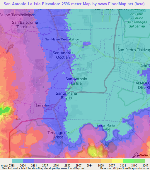 San Antonio La Isla,Mexico Elevation Map