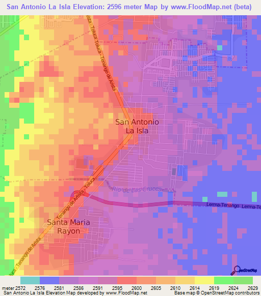 San Antonio La Isla,Mexico Elevation Map