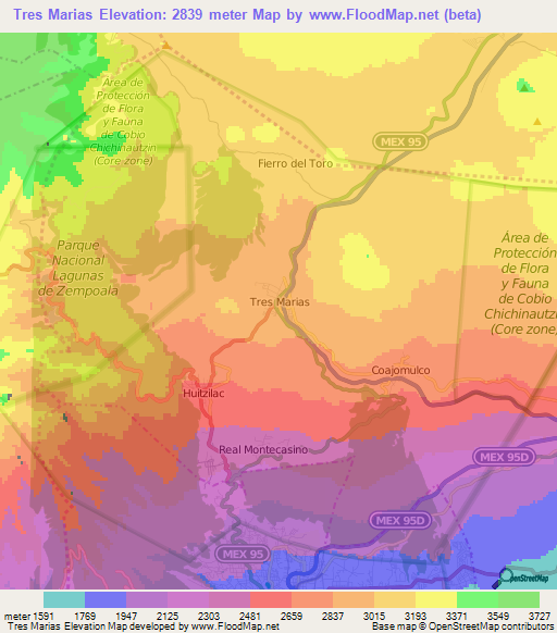 Tres Marias,Mexico Elevation Map