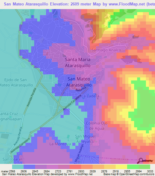 San Mateo Atarasquillo,Mexico Elevation Map