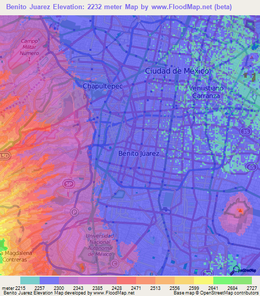 Benito Juarez,Mexico Elevation Map