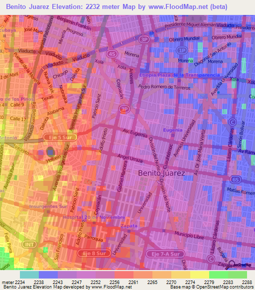 Benito Juarez,Mexico Elevation Map