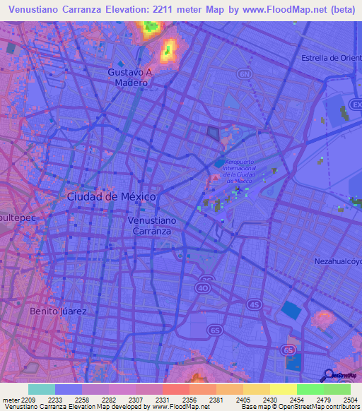 Venustiano Carranza,Mexico Elevation Map