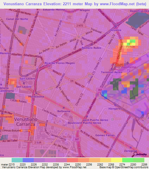 Venustiano Carranza,Mexico Elevation Map