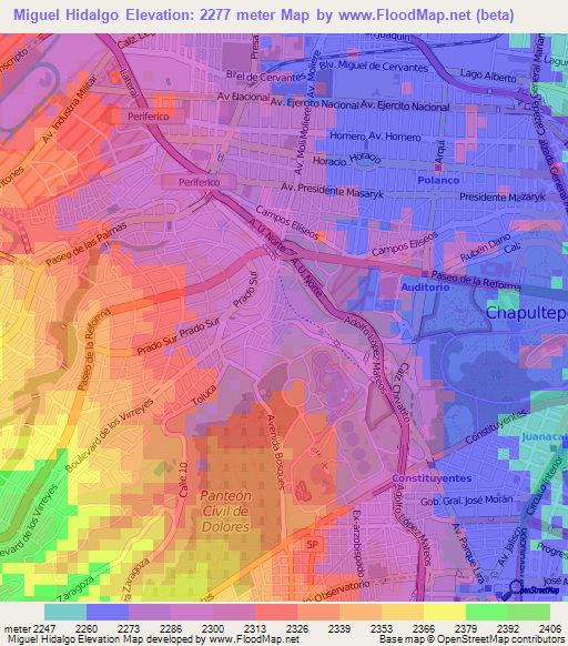 Miguel Hidalgo,Mexico Elevation Map