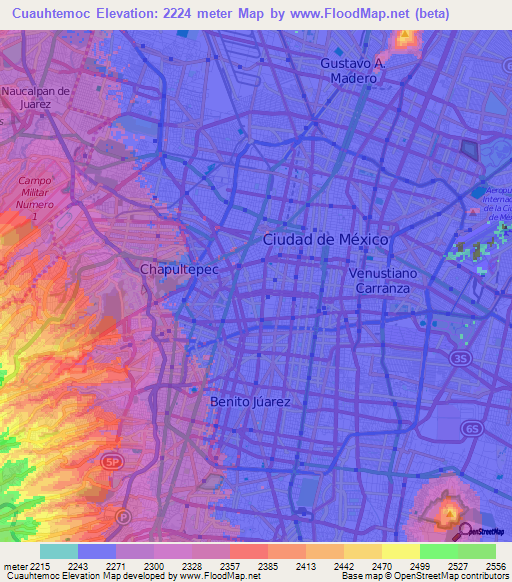 Cuauhtemoc,Mexico Elevation Map