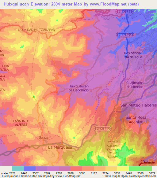 Huixquilucan,Mexico Elevation Map