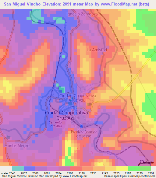 San Miguel Vindho,Mexico Elevation Map