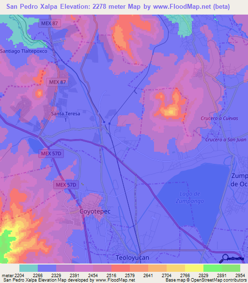 San Pedro Xalpa,Mexico Elevation Map